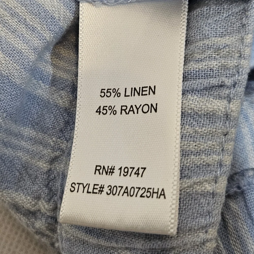 Land N Sea Stripped 55% Linen 45% Rayon Blue & White Shorts Size M